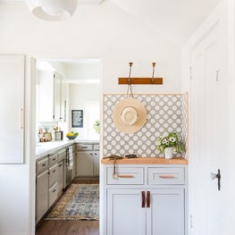 Fresh Take Mud Room Renovation with Leather Pulls in Pasadena Spanish Home