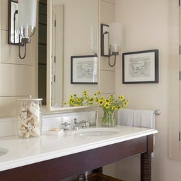 Master Bathroom with Custom Double Vanity at Chappaquiddick, Martha's Vineyard