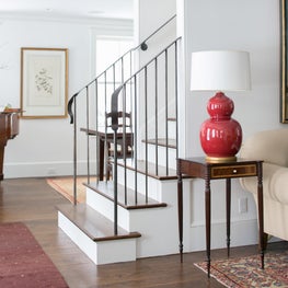 Connecticut Farmhouse Update, Stair with Custom Iron Railing