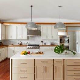 Lake Austin Remodel, Kitchen with Calacatta Gold Borghini island 