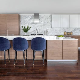 Portfolio: Mid-Century Modern Kitchen with Blue Velvet Barstools