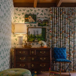 Eclectic Girl's Bedroom with Colorful Power Clashing Patterns and Collected Vintage