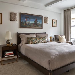 Central Park West.  Chic and sophisticated Master Bedroom with whimsical art