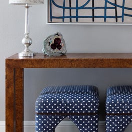 Abstract and Geometric Prints with Vintage Burl Wood Entry