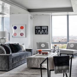 Ritz Carlton Residences, Boston; Living Room with custom rugs and furnishings