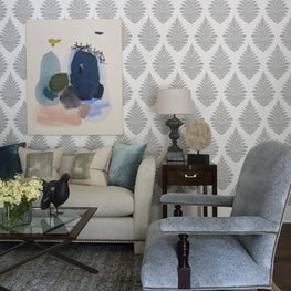 Serenbe Family Room with bold wallpaper