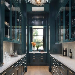 Bay Area Custom Dream Home, Butler's Pantry in a high gloss lacquer teal color