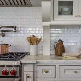 Subway Tile Kitchen, with Copper Pot and Brass Hardware