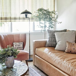 Cosy Corner with Pink Chair, Vintage Lamp & Coffee Table