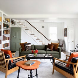Connecticut Farmhouse, Living Room, White with Punch of Color, Library