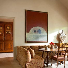 Banquetted dining area adjacent to family room.  