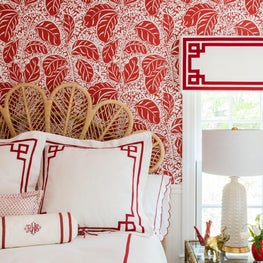 Trellis Home Design_Red and White Banana Leaf Guest Room