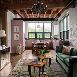 Eclectic Condo Renovation with Colorful Kitchen Cabinets