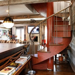 Spiral staircase/ Family Room/ Kitchen