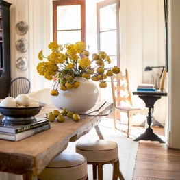 Relaxed sitting area with rustic table