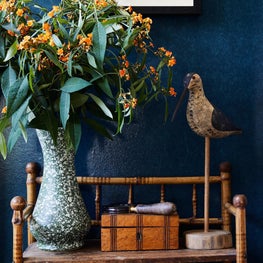 Vintage bookcase in bedroom nook