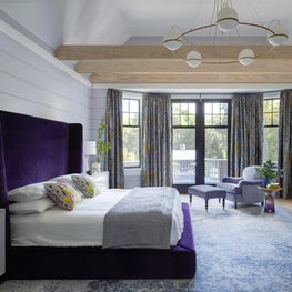 Portfolio: Short Hills Shingle Style Residence, Colorful Bedroom with White Wood Panels