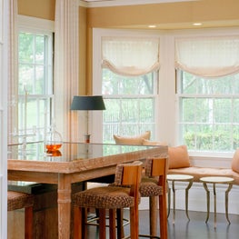 Brookline period home renovation, living room with custom table and matching rolling cart