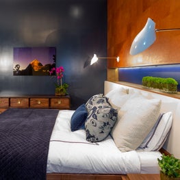  Bachelor Pad, New York - Master Bedroom with leather wall, custom bed 