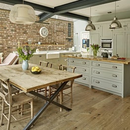 Kitchen diner, Muswell Hill, London, dining table and island