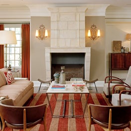 Westchester Transitional Farmhouse with French limestone mantelpiece