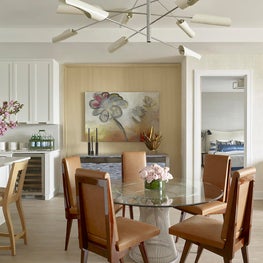 Hamptons / Sag Harbor Penthouse, Dining w/ mid-Century table & artisan lighting