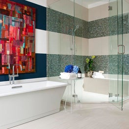 Portfolio: Bold Striped Master Bath with Freestanding Tub