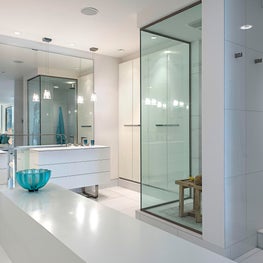 Contemporary All White Master Bath in a South Florida vacation home 