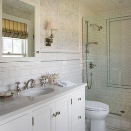Bright, white modern farmhouse bathroom