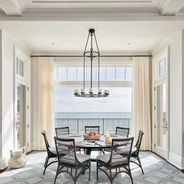 Kitchen, Breakfast Nook, Paul Ferrante Chandelier, Gregorius Pineo Chairs, Baker Furniture Table
