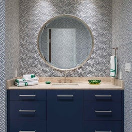 Portfolio: Modern Boys Bath Featuring Blue Cabinetry