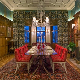Dining room in a historic apartment in Boston's Back Bay
