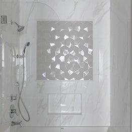 Guest Bathroom Shower Detail with 3 dimensional tile