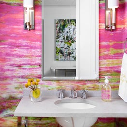 Bold Powder Room with Pops of Dramatic color, Austin Pied À Terre, Austin, TX