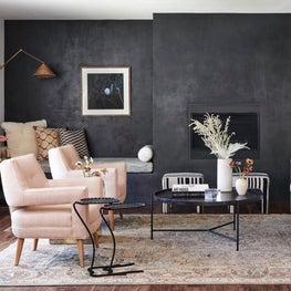 Los Angeles Living Room with Roman Clay Wall Treatment & Vintage Accents