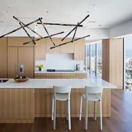 San Francisco, CA - Kitchen: local artisan lighting, eucalyptus millwork, walnut floor 