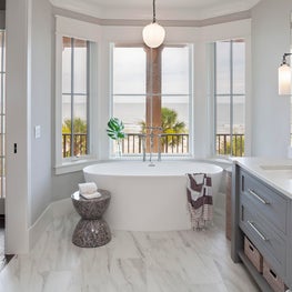 Spacious sleek bathroom