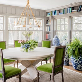 Dining Room with Built-In Bookshelves and Blue & White Ginger Jars