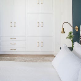 Coconut Grove Miami Guest Bedroom with Custom Closet, Custom Light Fixture & Bespoke Headboard