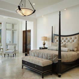 Fort Lauderdale Estate Master Bedroom - marble floors, leather headboard, 4 post