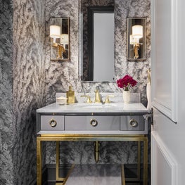 Powder Bath Vanity with Wallpapered Walls