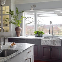 Contemporary Farmhouse Kitchen with Natural Stone Slab SInk