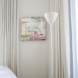 Coconut Grove Miami Guest Bedroom with Vintage Floor Lamp