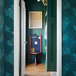 Colorful Entryway Hallway with Dramatic Foliage Wallpaper