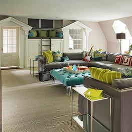 Historic Chestnut Hill Media & Family Room with Upholstered Ottoman