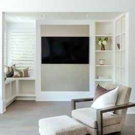 Reading Nook Detail Shot with Custom Built-In shelves and Storage Bench Seating