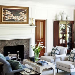 Blue and White Traditional Living Room