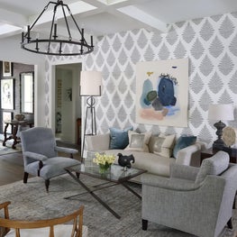 Serenbe Family Room with bold wallpaper