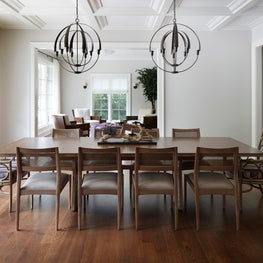 A coffered ceiling to give additional visual in this dining room.