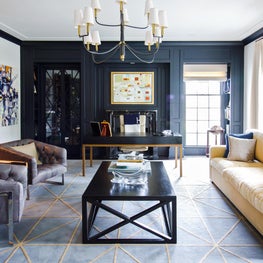 Portfolio: 1980's Home Renovation, Office with steel gray and cream-colored seating